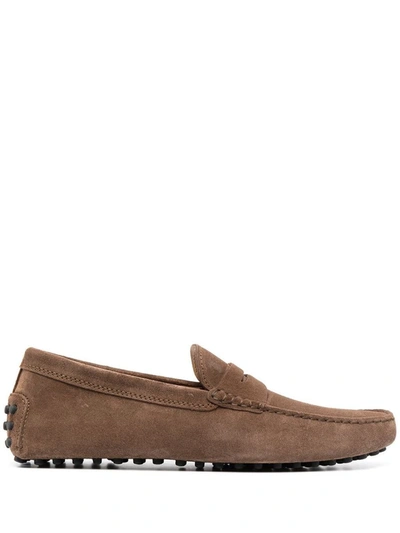 Shop Tod's Gommini Suede Driving Shoes In Brown