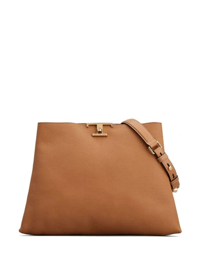 Shop Tod's T Timeless Leather Shoulder Bag In Leather Brown
