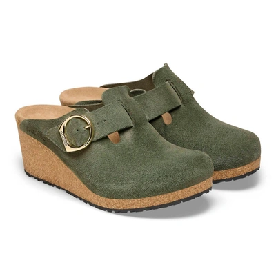 Shop Birkenstock Fanny Ring Buckle Wedge By Papillio Thyme Suede In Green