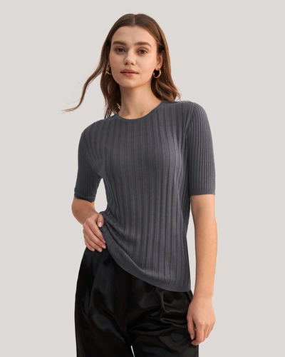 Shop Lilysilk Short Sleeve Basic Silk Knit Tee For Women In Grey