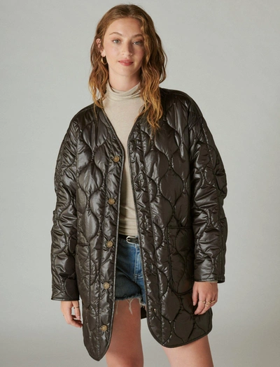 Shop Lucky Brand Women's Reversible Shine Quilted Liner Jacket In Black