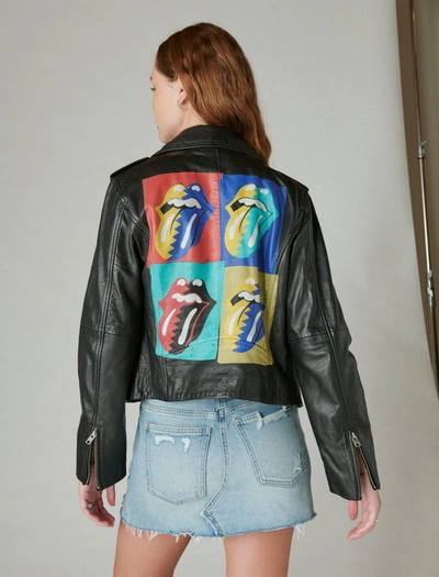 Shop Lucky Brand Women's Rolling Stones Leather Moto Jacket In Black