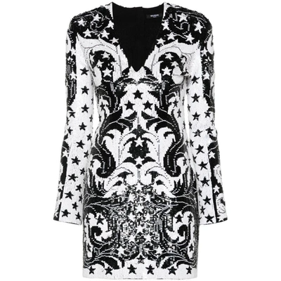 Shop Balmain Dresses In Black/white