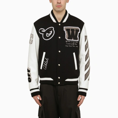Shop Off-white Black And White Wool And Leather Varsity Jacket