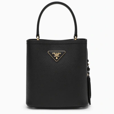 Shop Prada Panier Small Bag In Black Saffiano In Brown