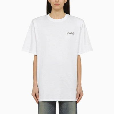 Shop Rotate Birger Christensen White Cotton Oversize T-shirt With Padded Shoulder Straps