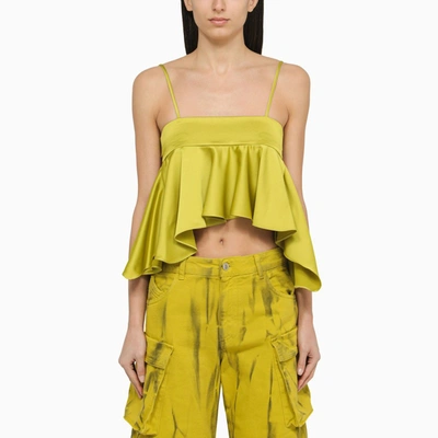 Shop Attico The  | Lime-coloured Satin Ruffle Top In Yellow