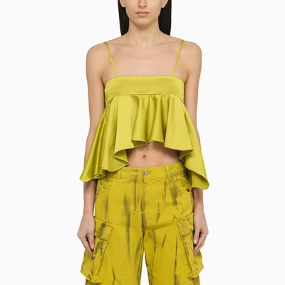 Attico Charmeuse Cropped Top With Adjustable Straps In Yellow