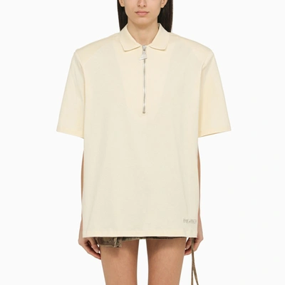 Shop Attico The  | Cream-coloured Polo Shirt With Oversize Shoulders In White
