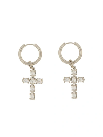 Shop Dolce & Gabbana Earrings With Crosses In Silver