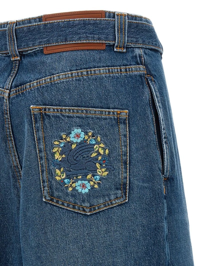 Shop Etro Bermuda Shorts With Logo Embroidery In Blue