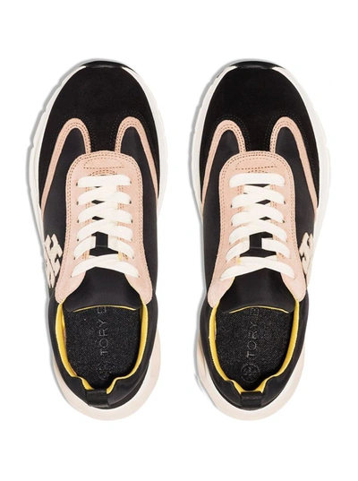 Shop Tory Burch 'good Luck' Multicolor Low Top Sneakers With Double T Detail In Suede And Leather Woman In Black