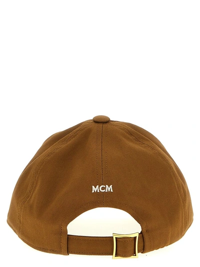 Shop Mcm Flocked Logo Cap In Brown