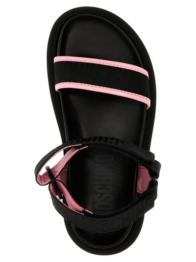 Shop Moschino Logo Sandals In Black