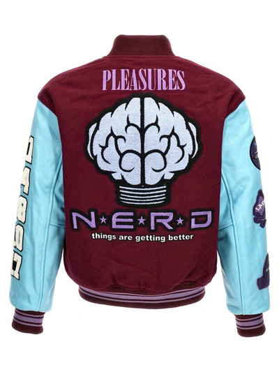 Shop Pleasures 'nerd Varsity' Bomber Jacket In Purple