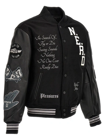 Shop Pleasures 'nerd Varsity' Bomber Jacket In Black