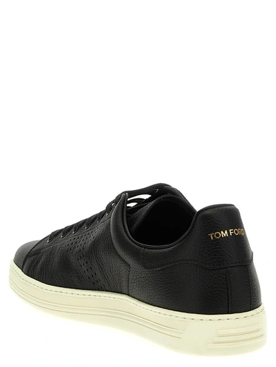 Shop Tom Ford Logo Leather Sneakers In White/black