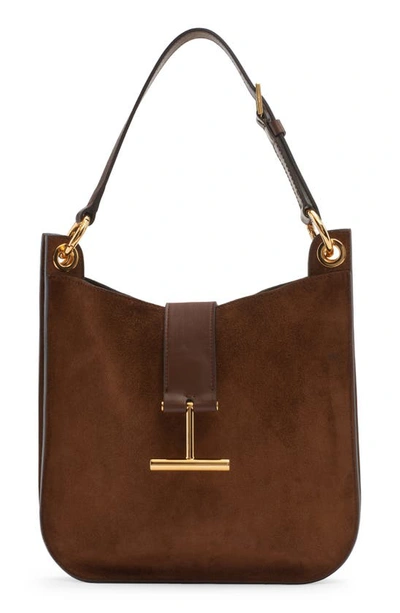 Shop Tom Ford Small Tara Suede Top Handle Bag In 1b033 Whisky