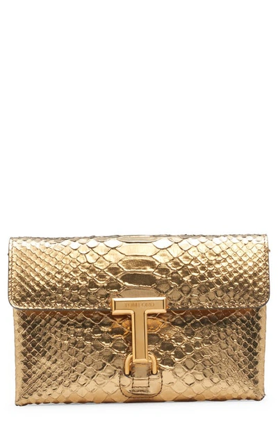 Shop Tom Ford Mini Monarch Snake Embossed Metallic Leather Evening Bag In 1y014 Dark Gold