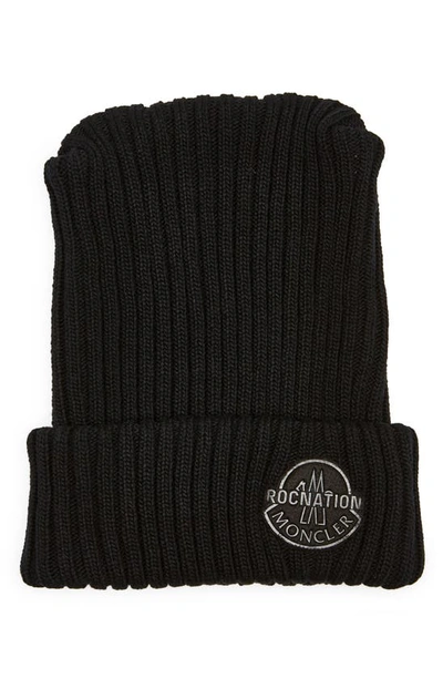 Shop Moncler Genius X Roc Nation Virgin Wool Beanie In Black