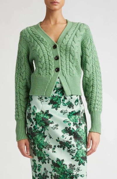 Shop Emilia Wickstead Jacks Cable Knit Wool V-neck Cardigan In Green Melange