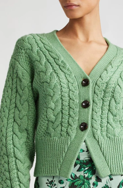 Shop Emilia Wickstead Jacks Cable Knit Wool V-neck Cardigan In Green Melange