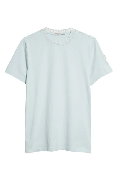 Shop Moncler Logo Jacquard Crewneck T-shirt In Baby Blue