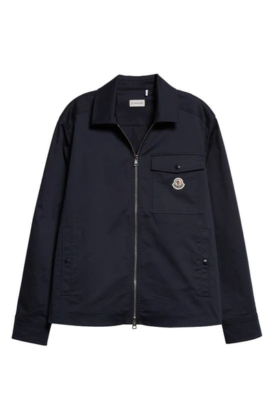 Moncler Cotton Stretch Garbardine Zip-up Shirt Jacket In Cosmic Blue