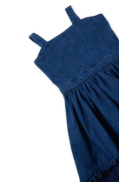 Shop Habitual Kids' Ruffle Cotton Blend Denim Dress In Indigo