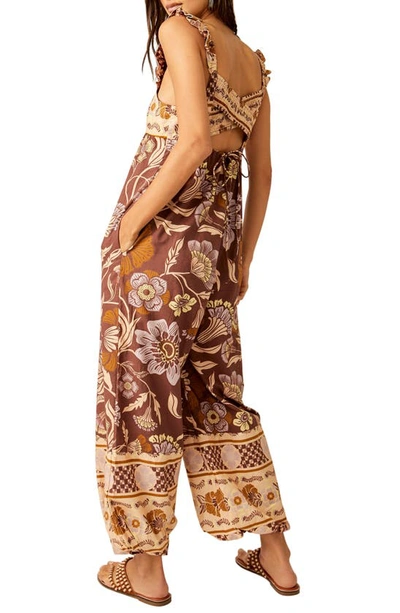 Shop Free People Bali Albright Floral Cotton Jumpsuit In Coffee Combo