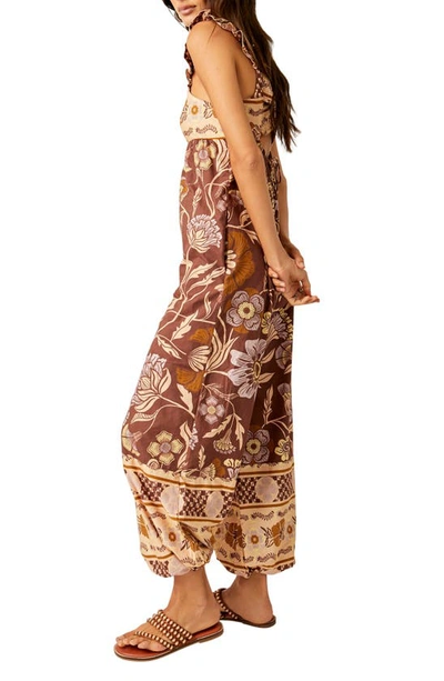 Shop Free People Bali Albright Floral Cotton Jumpsuit In Coffee Combo