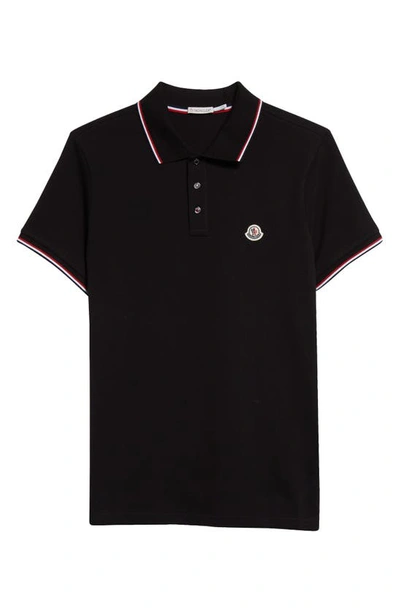 Shop Moncler Tipped Cotton Piqué Polo In Black