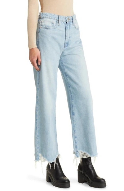 Shop Frame Le Jane Wide Leg Frayed Crop Jeans In Calm Waters Chew