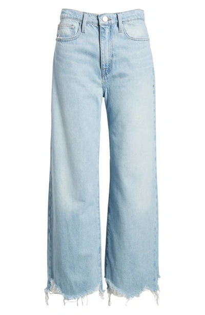 Shop Frame Le Jane Wide Leg Frayed Crop Jeans In Calm Waters Chew