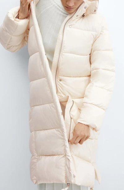 Shop Mango Water Repellent Puffer Coat With Removable Hood In Off White