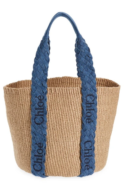 Shop Chloé Woody Straw Basket Bag In Denim 45d