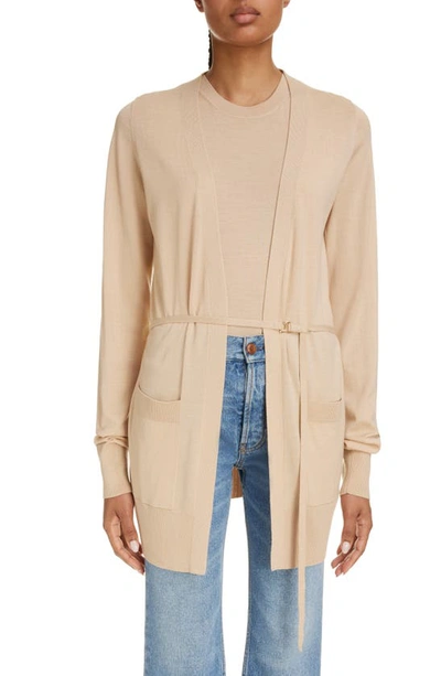 Shop Chloé Belted Wool Cardigan In Hot Sand