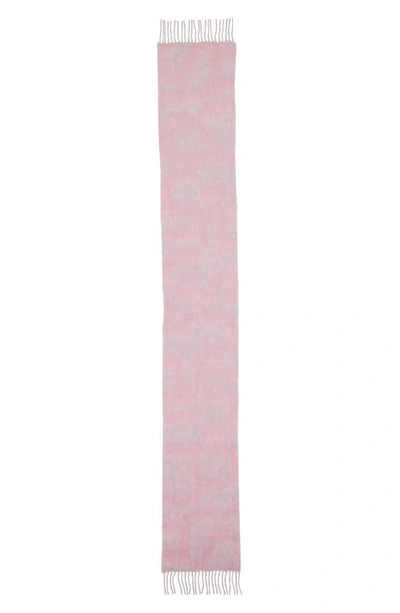 Shop Acne Studios Vandy Logo Jacquard Wool Blend Fringe Scarf In Pink