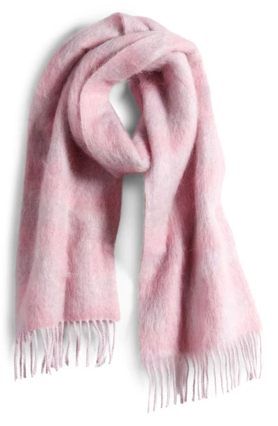 Shop Acne Studios Vandy Logo Jacquard Wool Blend Fringe Scarf In Pink