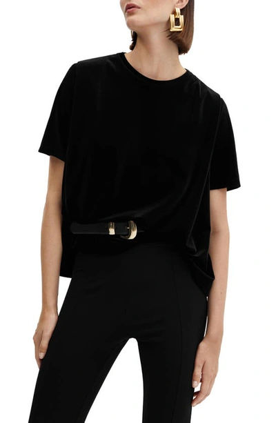 Shop Mango Xluri Stretch Velvet T-shirt In Black