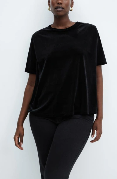 Shop Mango Xluri Stretch Velvet T-shirt In Black
