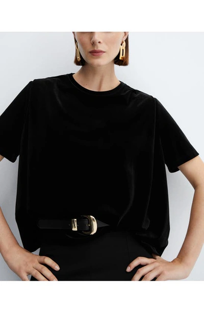 Mango T-shirt With Velvet Shoulder Pads Black In Black