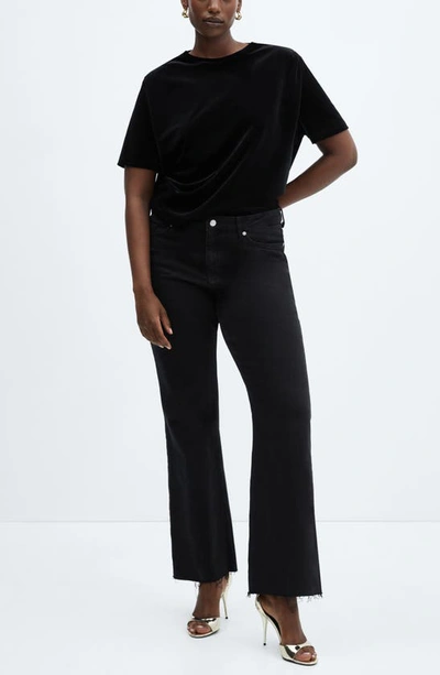 Mango T-shirt With Velvet Shoulder Pads Black In Black