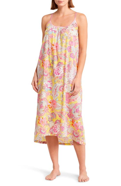 Shop Papinelle Ella Cotton Sateen Nightgown In Lemon Zest