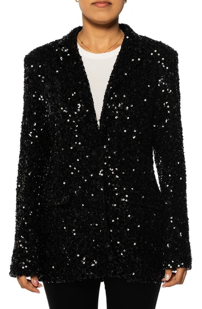 Shop Azalea Wang Isa Sequin Notch Lapel Blazer In Black