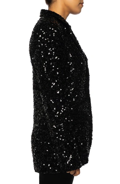Azalea Wang Isa Sequin Notch Lapel Blazer In Black