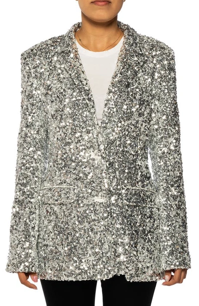 Shop Azalea Wang Isa Sequin Notch Lapel Blazer In Silver