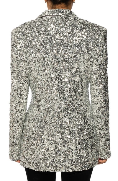 Azalea Wang Isa Sequin Notch Lapel Blazer In Silver