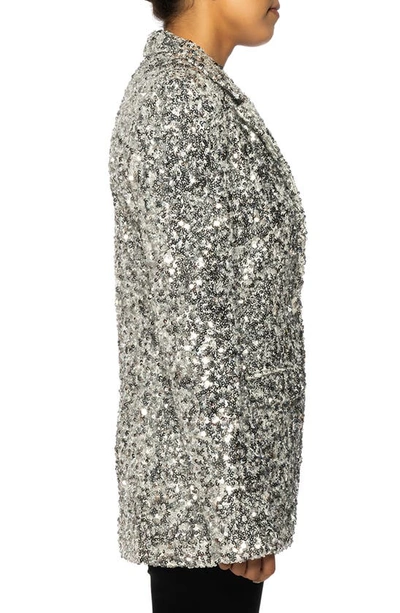 Azalea Wang Isa Sequin Notch Lapel Blazer In Silver