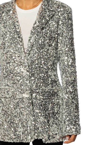 Azalea Wang Isa Sequin Notch Lapel Blazer In Silver